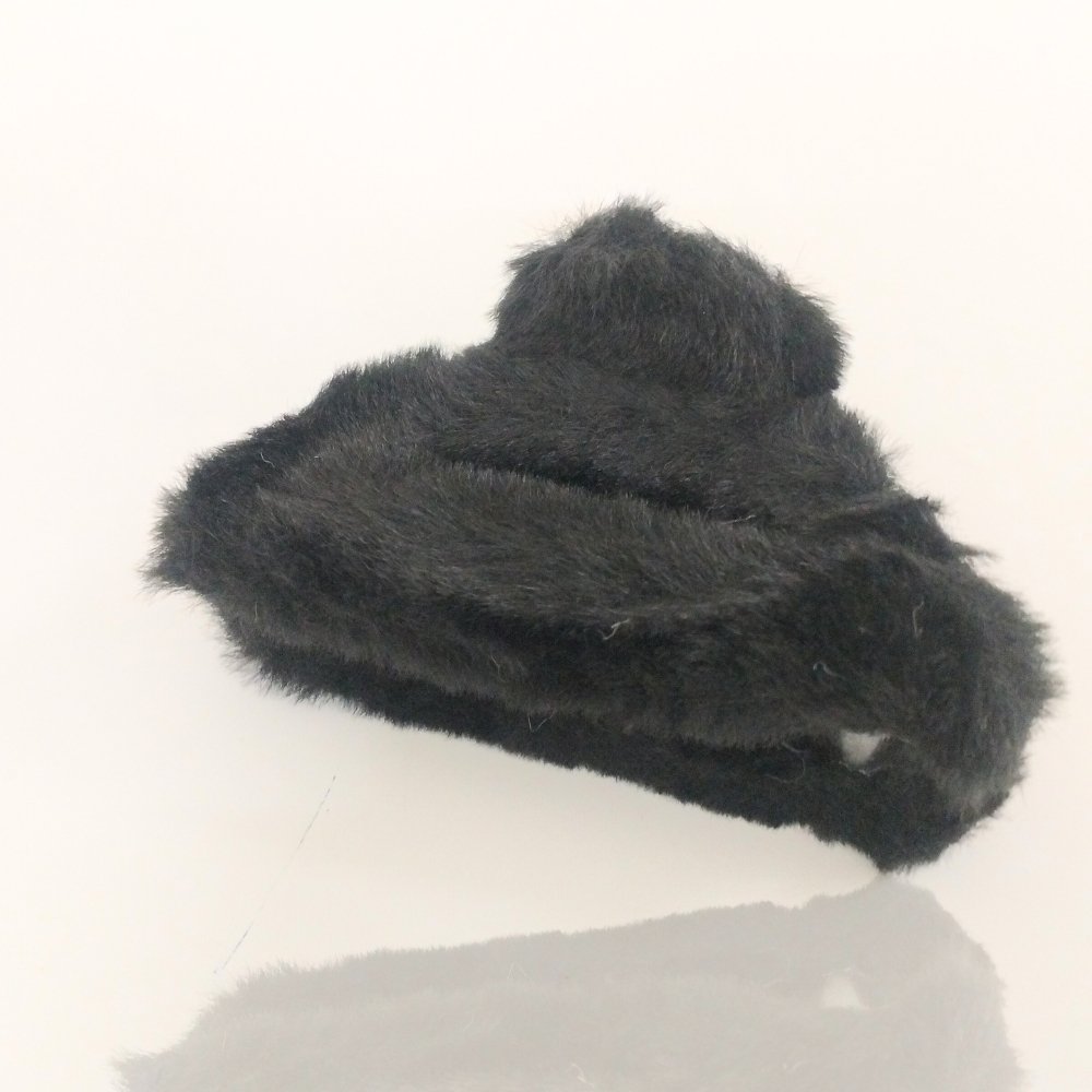 Black Pink Half Moon Shaped Fur Clip