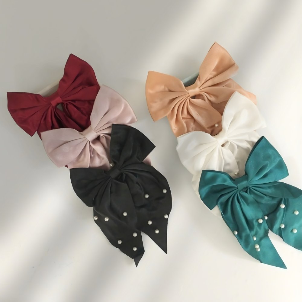 Satin Silk Pearl Korean Hair Bow Ties
