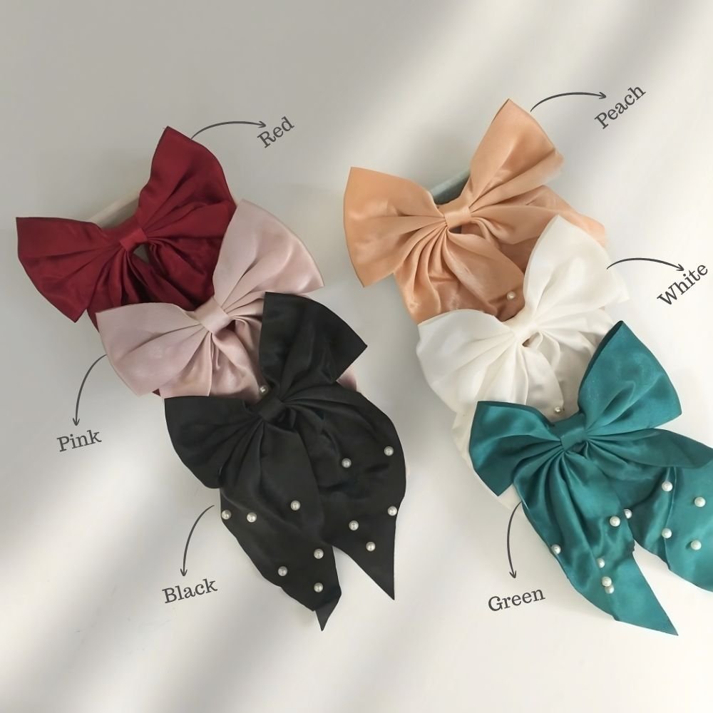 Satin Silk Pearl Korean Hair Bow Ties