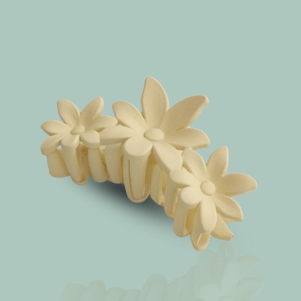 Triple Flower Hair Claw Cream White Big