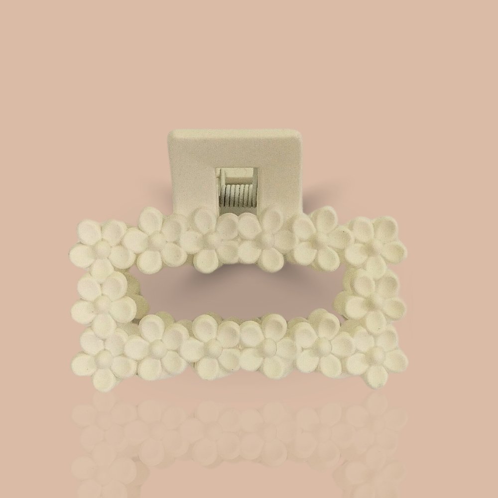 White Brown Floral blossom Rectangle Clutcher