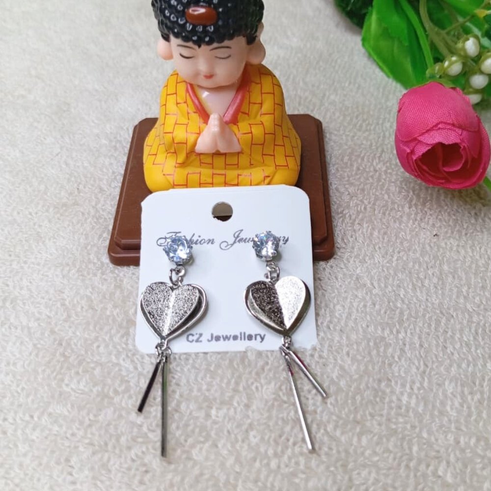 Diamond Stud Silver Heart Drop Korean Earrings