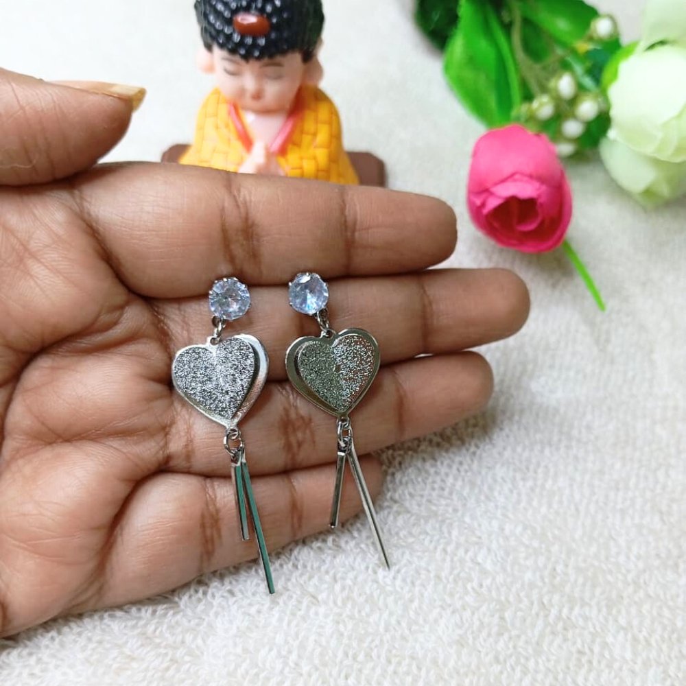 Diamond Stud Silver Heart Drop Korean Earrings