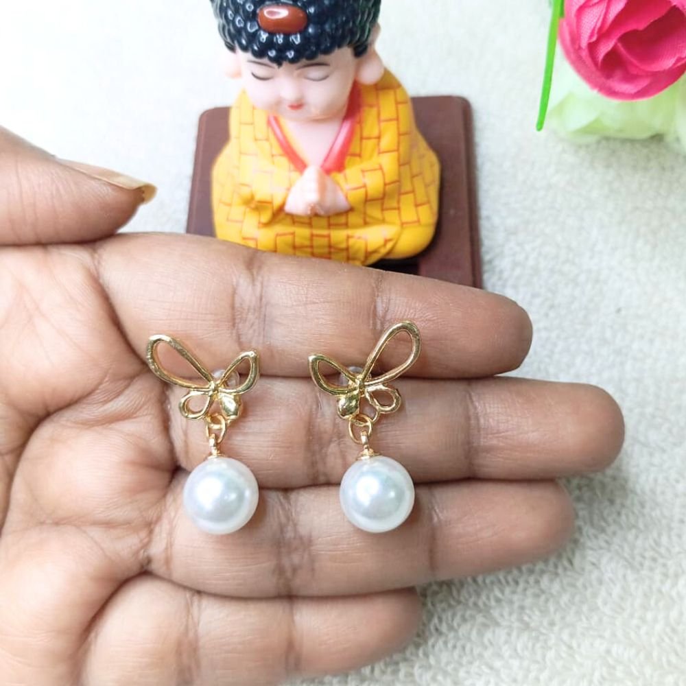 Gold Bow Pearl Drop Korean Earrings