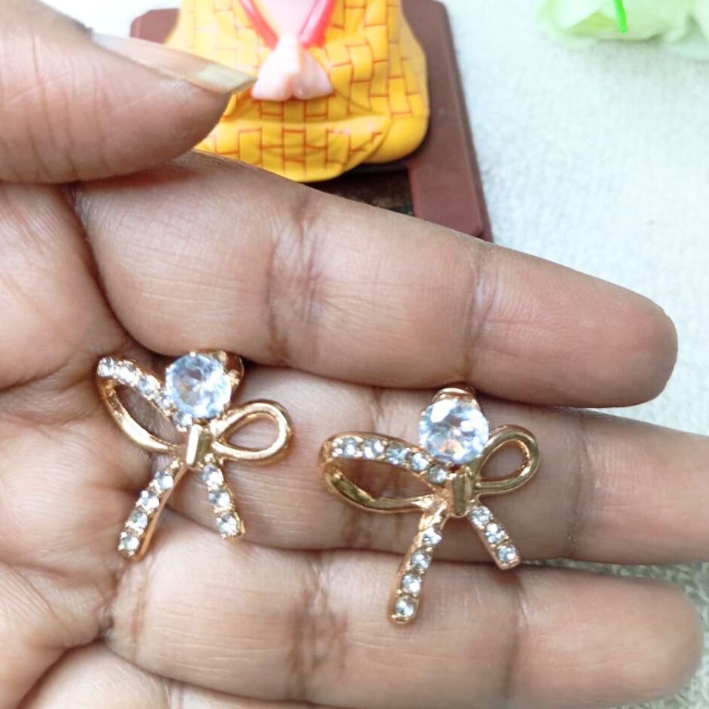 Golden Bow Tie Diamond Stud Korean Earrings