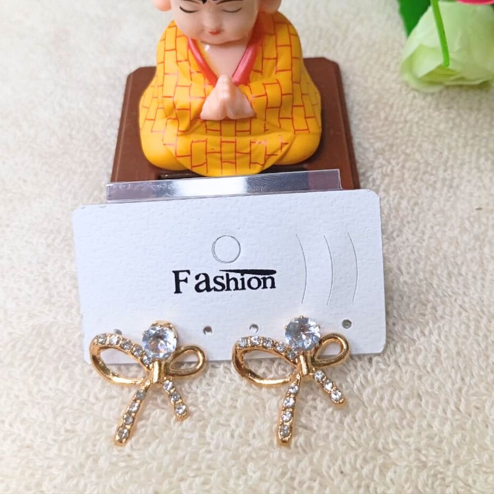 Golden Bow Tie Diamond Pendant Stud Korean Earrings