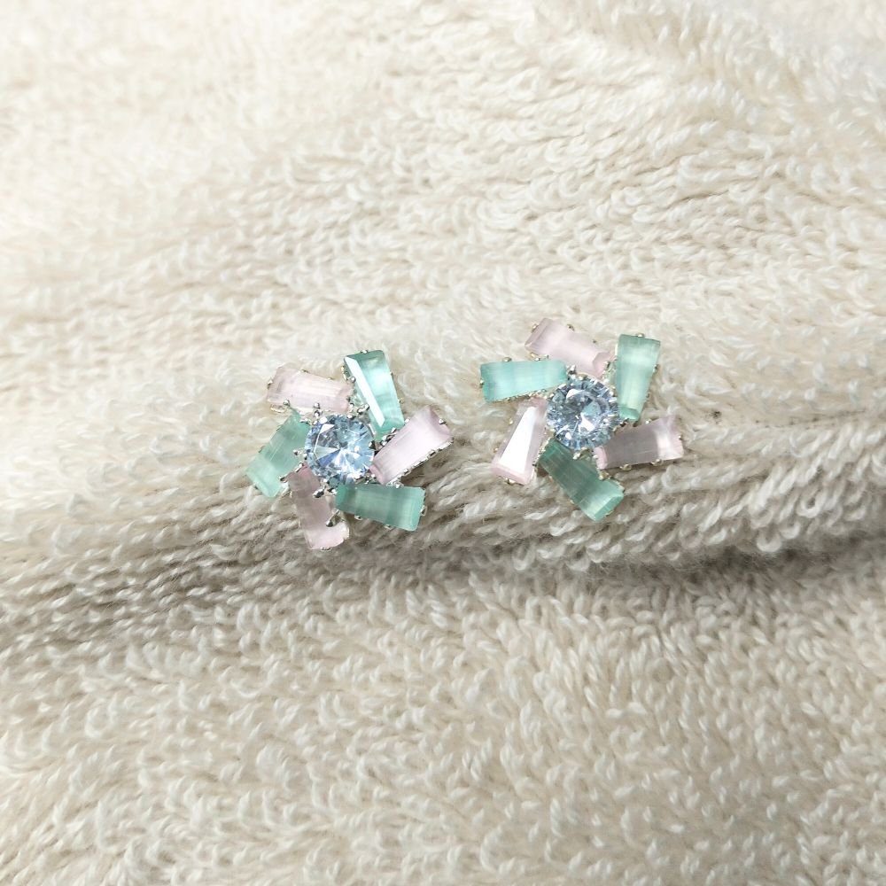 Green Stone with Diamond Stud Korean Earrings