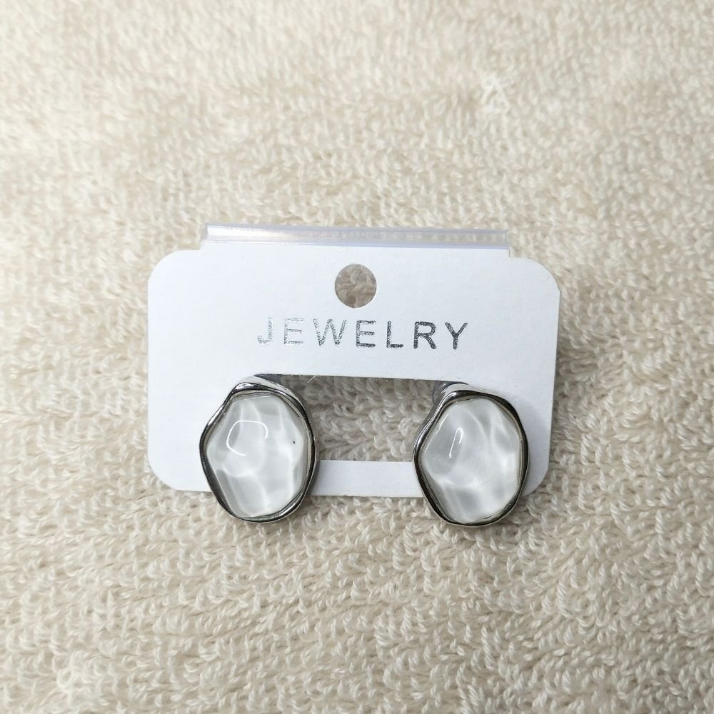 Milky White Stone Stud Korean Earrings
