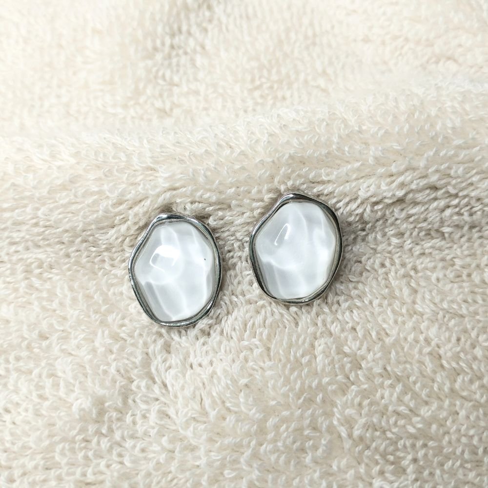 Milky White Stone Stud Earrings
