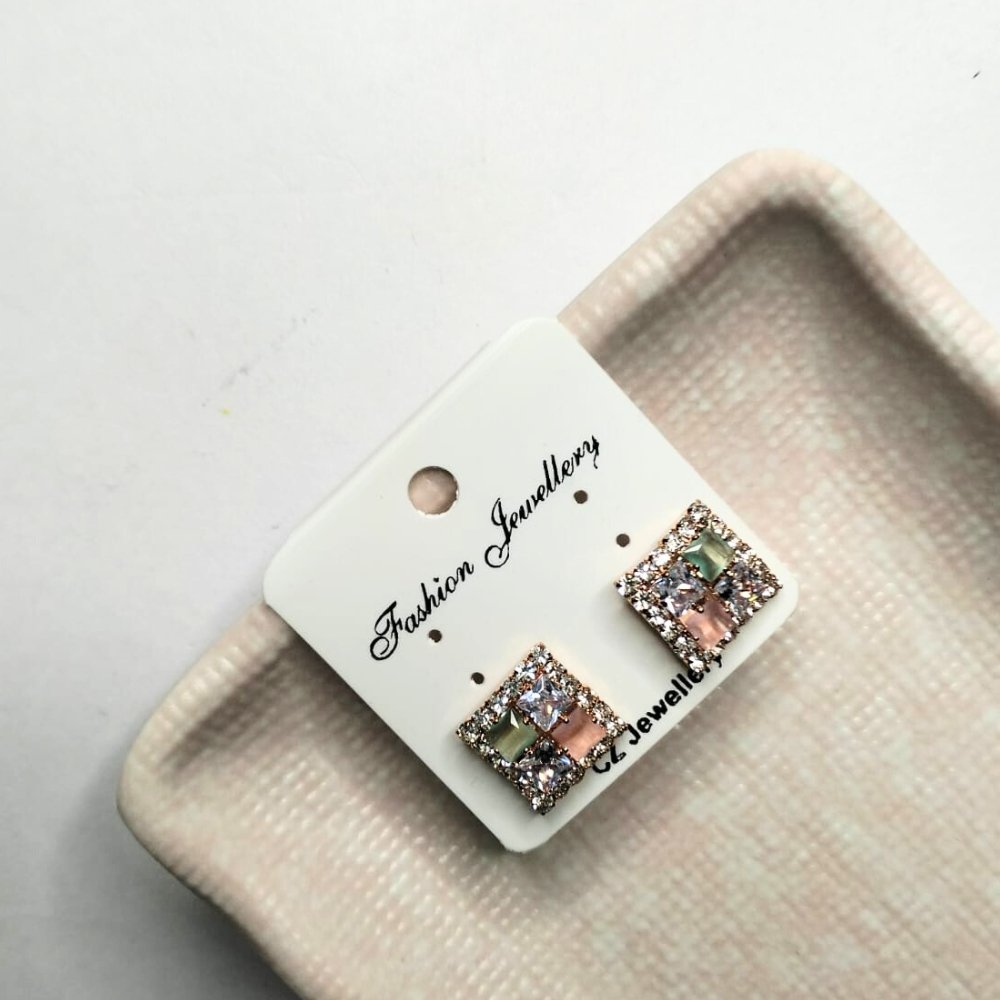 Pink and Green Stone with Diamond Stud earrings