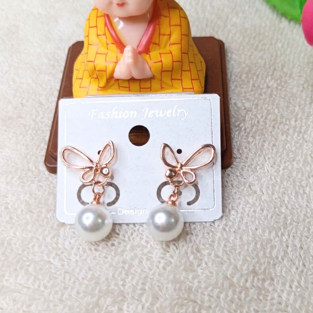 Rose Gold Bow Pearl Drop Korean Earrings