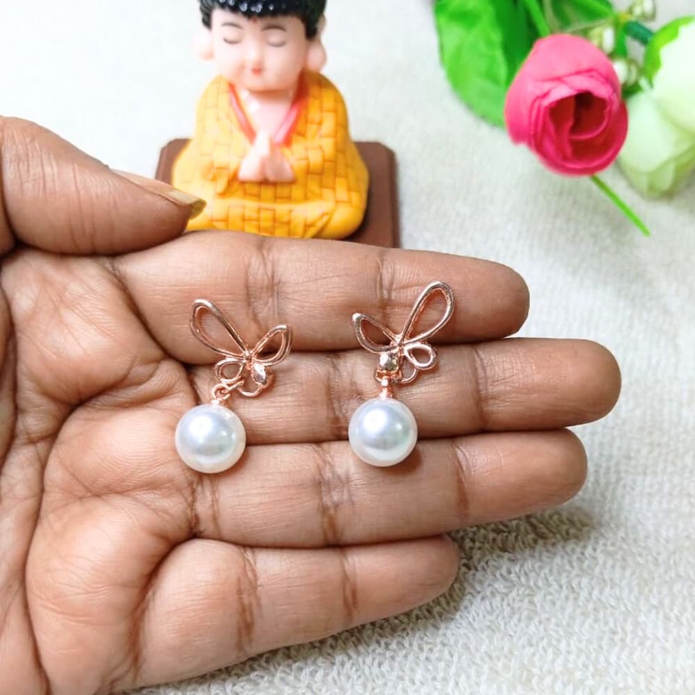 Rose Gold Bow Pearl Drop Korean Earrings