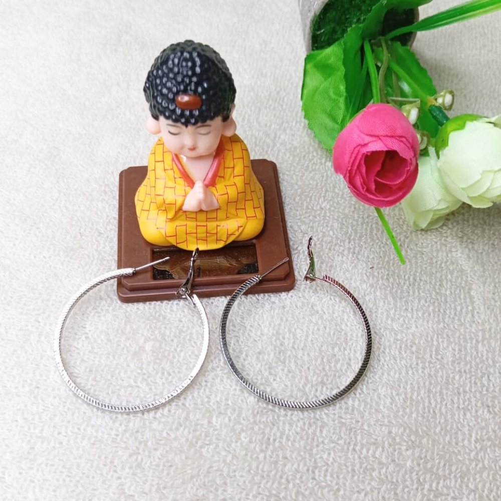 Silver Color Round Hoop Korean Earrings