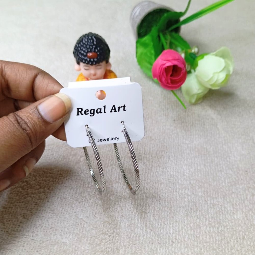 Silver Color Round Hoop Korean Earrings