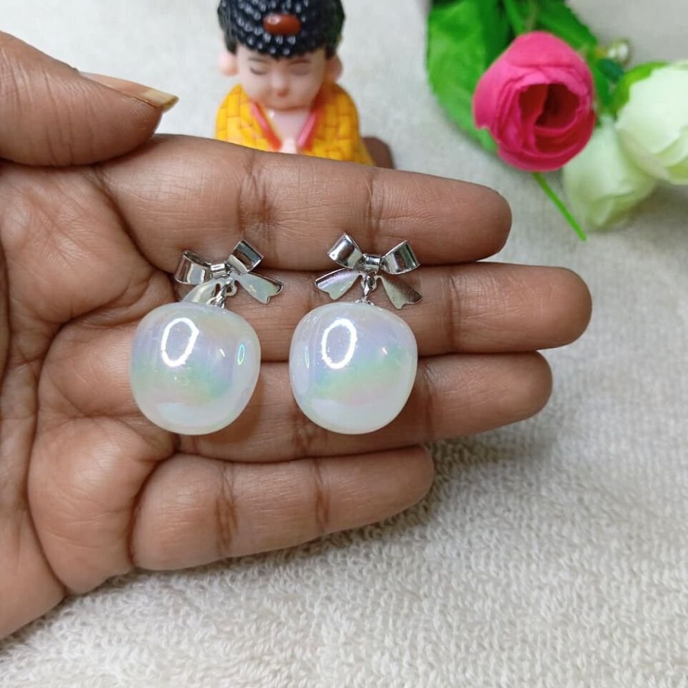 White Apple Drop Korean Earrings