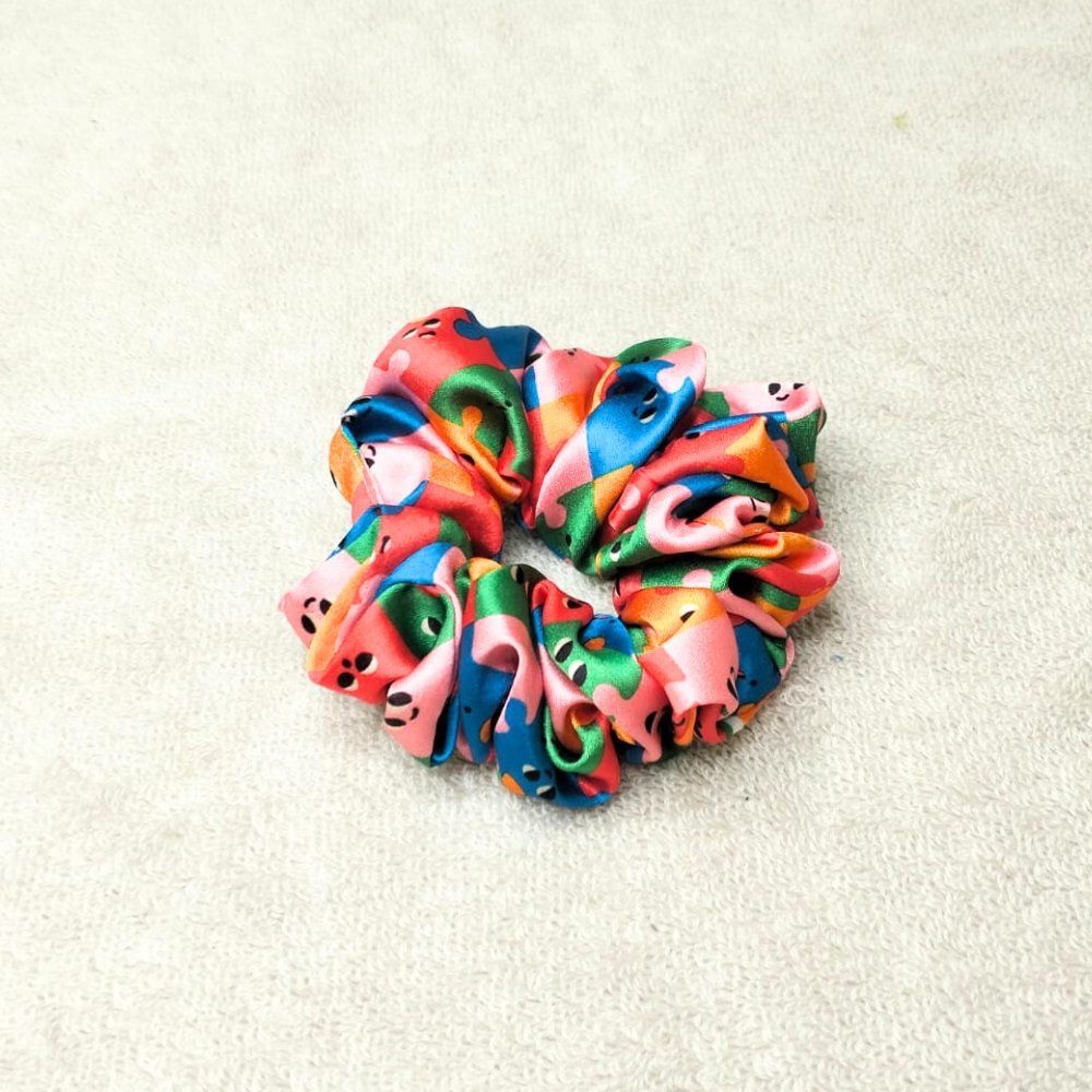 Abstract Pop Multi Color Printed Satin Scrunchie