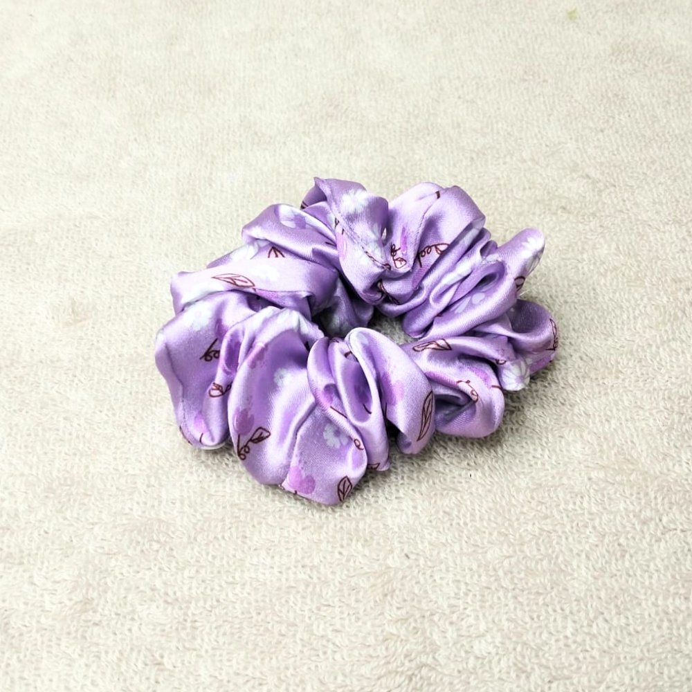 Lavender Bloom Floral Silk Printed Scrunchie