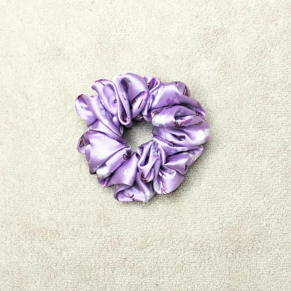 Lavender Bloom Floral Silk Printed Scrunchie