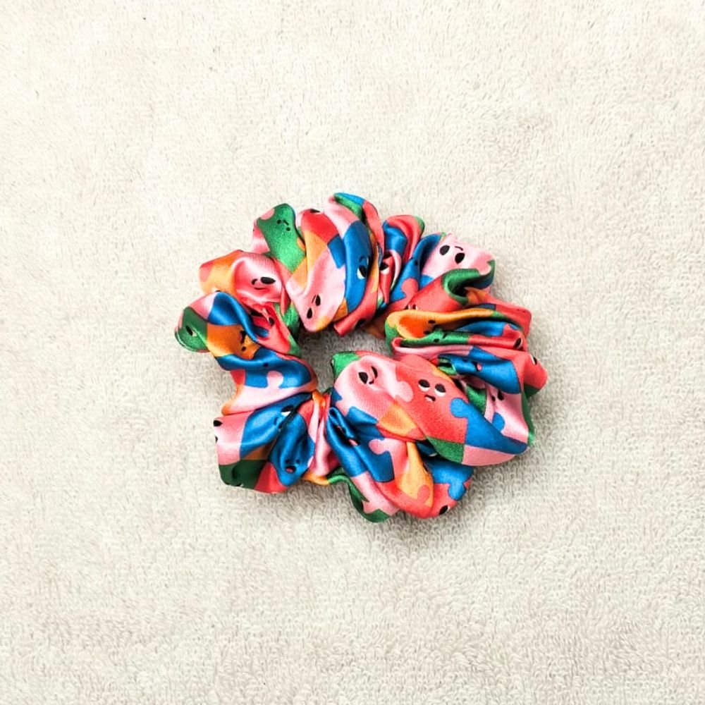 Abstract Pop Multi Color Printed Satin Scrunchie