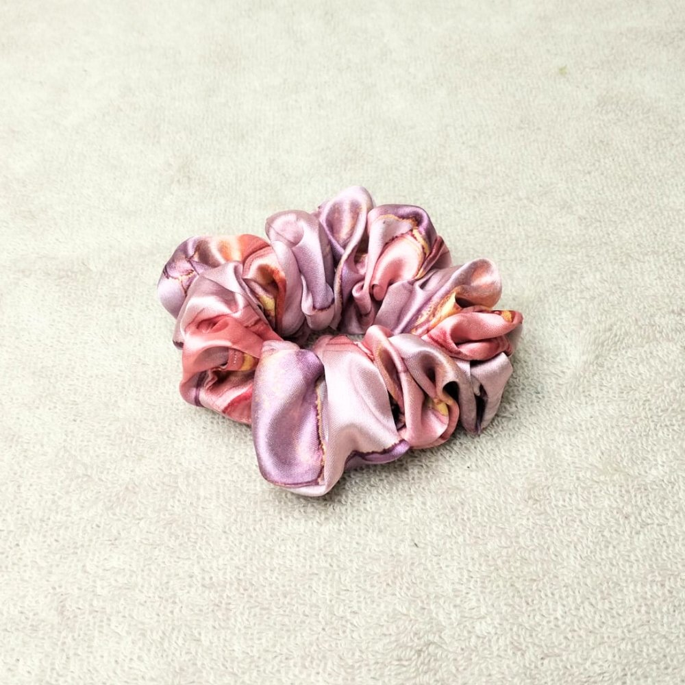 Sunset Mauve Marble Printed Silk Scrunchie